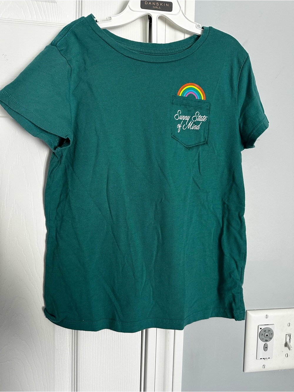 Old Navy Teal Short-Sleeve Tee with Rainbow Pocket Graphic
